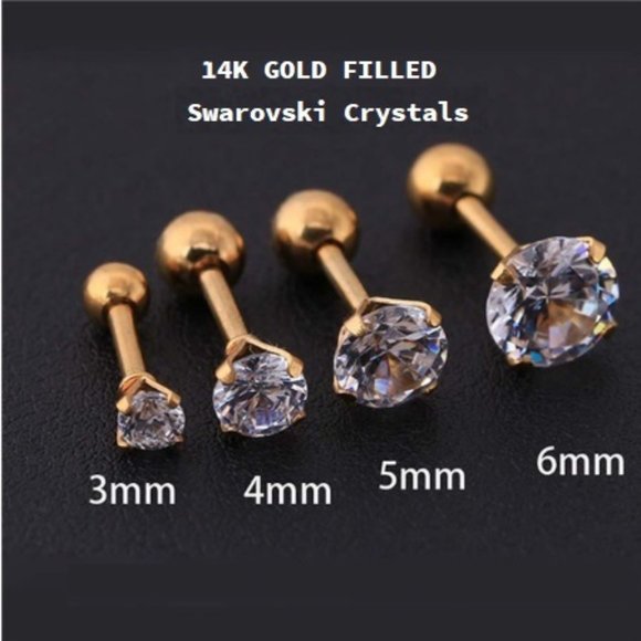 Gold ~ 4mm ~ 14k Gold Filled Six Prong Round Cubic Zirconia Earring - Picture 4 of 7